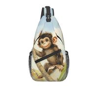 Sling Bag Monkey On The Coconut Tree Prints Gym Bags Durable Lightweight Cross Body Bag, For Walking, Sports, Hiking, Daily, Outdoor