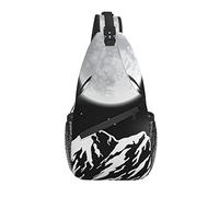 Sling Bag Moon Mountains Night Landscape Black and White Star Hiking Daypack Crossbody Shoulder Backpack Travel Chest Pack for Men Women