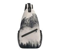 Sling Bag National Foggy Mountains Black and White Tree Trippy Hiking Daypack Crossbody Shoulder Backpack Travel Chest Pack for Men Women