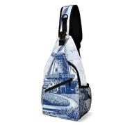 Sling Bag Nederland Cute Vintage Dutch Windmill Delft Blue Crossbody Bags Casual Waterproof Diagonal Bag, For Office, Outdoor, Walking