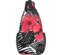 Sling Bag, Red Hibiscus Flower in Booming Print Crossbody Sling Backpack for Casual Shoulder Women and Men