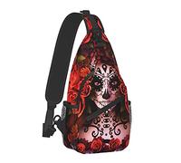 Sling Bag Sugar Skulls and Roses Day of Dead Halloween Crossbody Backpack for Men Boys, Lightweight Shoulder Bag Anti-Theft Gym Bag for Hiking Travel Cycling, One Size