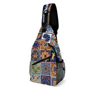 Sling Bag Talavera Tiles Mexican Folk Crossbody Bags Durable Waterproof One Strap Shoulder Chest Bag, For Shopping, Cycling, Sports