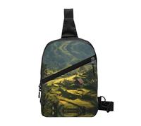 Sling Bag, Terraced Fields in Bali Print Chest Package, Messenger Bag Sports Leisure Chest Bag for Men