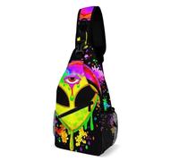 Sling Bag Trippy Acid Alien The Third Eye Crossbody Bags Durable Classic Across Body Bag, For Office, Cycling, Walking