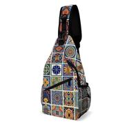 Sling Bag Vintage Talavera Tiles Mexican Folk Art Crossbody Bags Waterproof Classic Small Sling Bag, For Travel, Sports, Walking