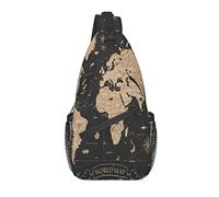 Sling Bag Vintage World Map Compass Hiking Daypack Crossbody Shoulder Backpack Travel Chest Pack for Men Women