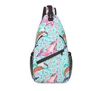 Sling Bag Watercolor Dolphin Blue Bubbles Pink Hiking Daypack Crossbody Shoulder Backpack Travel Chest Pack for Men Women