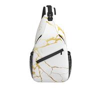 Sling Bag White Marble Golden Abstract Hiking Daypack Crossbody Shoulder Backpack Travel Chest Pack for Men Women
