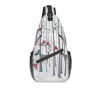 Sling Bag Winter Pattern of Cardinal Bird Deer Hiking Daypack Crossbody Shoulder Backpack Travel Chest Pack for Men Women