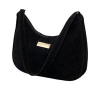 Sling Bag Women Shoulder Bag Fashion Pattern Solid Color Velvet Advanced Retro Casual Zipper Practical (Black, One Size)