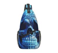 Sling Bags for Women Men 3D Print Blue skull Sling Backpack Adjustable Belt Bum Bags Fanny Pack for Travel Sports Running Hiking Waist Packs, Black, One Size