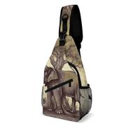 Sling Bags for Women Men Asian Elephant with Tree Sling Backpack Adjustable Belt Casual Chest Daypack Bum Bags