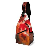 Sling Bags for Women Men Autumn Fall Red Maple Leaves Sling Backpack Adjustable Belt Casual Chest Daypack Bum Bags