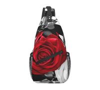 Sling Bags for Women Men Black White Stripes Red Rose Flowers Sling Backpack Adjustable Belt Bum Bags Fanny Pack for Travel Sports Running Hiking Waist Packs