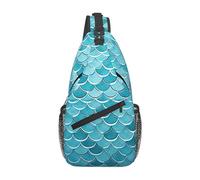 Sling Bags for Women Men Blue Waves Squama Mermaid Scale Sling Backpack Adjustable Belt Bum Bags Fanny Pack for Travel Sports Running Hiking Waist Packs, Black, One Size