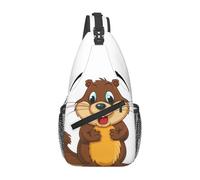 Sling Bags for Women Men Cartoon animated beaver Sling Backpack Adjustable Belt Bum Bags Fanny Pack for Travel Sports Running Hiking Waist Packs, Black, One Size