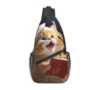 Sling Bags for Women Men Cute Cat Sing Christmas Carols Sling Backpack Adjustable Belt Bum Bags Fanny Pack for Travel Sports Running Hiking Waist Packs, Black, One Size