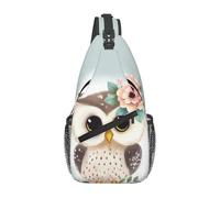 Sling Bags for Women Men Cute Owl with Flowers Sling Backpack Adjustable Belt Bum Bags Fanny Pack for Travel Sports Running Hiking Waist Packs, Black, One Size