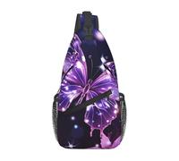 Sling Bags for Women Men Cute Purple Butterfly Sling Backpack Adjustable Belt Bum Bags Fanny Pack for Travel Sports Running Hiking Waist Packs, Black, One Size