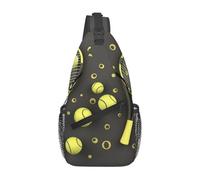 Sling Bags for Women Men Funny Tennis Racquets and Tennis Balls Sling Backpack Adjustable Belt Bum Bags Fanny Pack for Travel Sports Running Hiking Waist Packs, Black, One Size