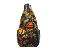 Sling Bags for Women Men Heaps of Orange Monarch Butterflies Sling Backpack Adjustable Belt Bum Bags Fanny Pack for Travel Sports Running Hiking Waist Packs, Black, One Size