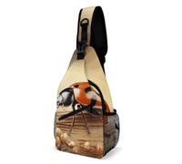 Sling Bags for Women Men Orange Ladybug on Beige Background Sling Backpack Adjustable Belt Casual Chest Daypack Bum Bags