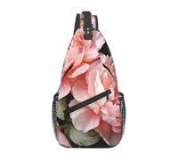Sling Bags for Women Men Peony Flowers Rose Sling Backpack Adjustable Belt Bum Bags Fanny Pack for Travel Sports Running Hiking Waist Packs