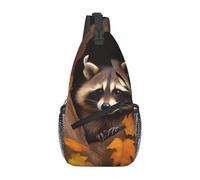 Sling Bags for Women Men Raccoon in The Fall Tree Hole Sling Backpack Adjustable Belt Bum Bags Fanny Pack for Travel Sports Running Hiking Waist Packs, Black, One Size