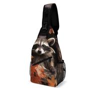 Sling Bags for Women Men Raccoon in The Fall Tree Hole Sling Backpack Adjustable Belt Casual Chest Daypack Bum Bags