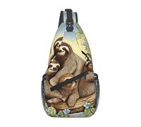 Sling Bags for Women Men Sloth Family Sling Backpack Adjustable Belt Bum Bags Fanny Pack for Travel Sports Running Hiking Waist Packs, Black, One Size
