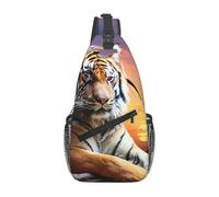 Sling Bags for Women Men Three Pelicans Sling Backpack Adjustable Belt Bum Bags Fanny Pack for Travel Sports Running Hiking Waist Packs, Tiger Colorful Sunset, One Size