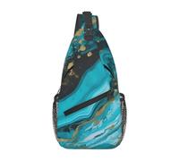 Sling Bags for Women Men Turquoise Blue Gold Marble Sling Backpack Adjustable Belt Bum Bags Fanny Pack for Travel Sports Running Hiking Waist Packs, Black, One Size