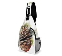 Sling Bags for Women Men Watercolor Pine Cone Sling Backpack Adjustable Belt Casual Chest Daypack Bum Bags