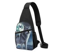 Sling Bags for Women Men wolf under moon Sling Backpack Adjustable Belt Bum Bags Fanny Pack for Travel Sports Running Hiking Waist Packs