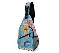 Sling Chest Bag, Shoulder Pack with Multiple Storage Options, Great for Outdoor Adventures and Daily Activities, Animal Map of The World