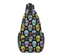Sling Chest Crossbody Bag Anti-Theft Waterproof Shoulder Backpack Casual Rucksack for Sports Gym Yoga, for Day of The Dead Sugar Skull Head Floral Black