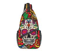 Sling Chest Crossbody Bag Anti-Theft Waterproof Shoulder Backpack Casual Rucksack for Sports Gym Yoga, for Rose Flowers Day of The Dead Sugar Skulls