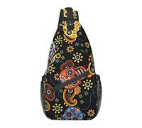 Sling Chest Crossbody Bag Anti-Theft Waterproof Shoulder Backpack Casual Rucksack for Sports Gym Yoga, for Cute Day of The Dead Sugar Skulls Bandana Paisley