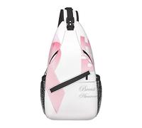 Sling Chest Crossbody Bag Anti-Theft Waterproof Shoulder Backpack Casual Rucksack for Sports Gym Yoga, for Pink Silk Ribbon Breast Cancer Awareness Hope Love