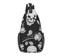 Sling Chest Crossbody Bag Anti-Theft Waterproof Shoulder Backpack Casual Rucksack for Sports Gym Yoga, for Rose Flowers Day of The Dead Sugar Skulls Black
