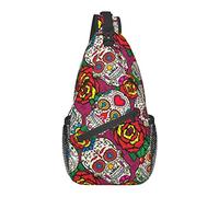 Sling Chest Crossbody Bag Anti-Theft Waterproof Shoulder Backpack Casual Rucksack for Sports Gym Yoga, for Rose Flowers Day of The Dead Sugar Skulls