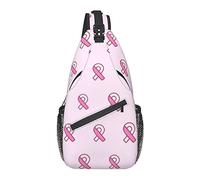 Sling Chest Crossbody Bag Anti-Theft Waterproof Shoulder Backpack Casual Rucksack for Sports Gym Yoga, for Breast Cancer Awareness Ribbon Pink