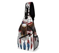 Sling Shoulder Bags American Flag Boho Totem Native Eagle Dream Catcher Backpack Unisex Sling Bag Sports Crossbody For Runner Travelling Hiking