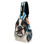 Sling Shoulder Bags Bostons Black Terriers Tie Dye Blue White Stripe Backpack Anti-Theft Sling Bag Unisex Crossbody For Hiking Cycling Workout
