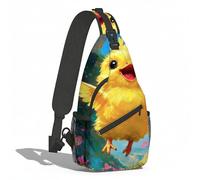 Sling Shoulder Bags Cheerful Chick Flying In Flower Field Chest Bag Unisex Backpack Anti-Theft Sling Bag For Cycling Workout Hiking