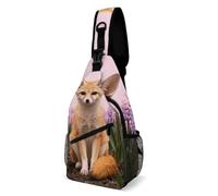 Sling Shoulder Bags Fennec Fox In Pink Hyacinths Backpack Anti-Theft Sling Bag Sports Crossbody For Cycling Workout Travelling