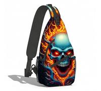 Sling Shoulder Bags Fiery Skull With Antler Sling Bag Leisure Crossbody Anti-Theft Backpack For Workout Runner Travelling