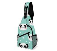 Sling Shoulder Bags Kawaii Panda Face Polka Dot Teal Mint Green Shoulder Bags Unisex Backpack Leisure Crossbody For Runner Workout Travelling
