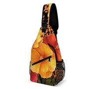 Sling Shoulder Bags Oranges Yellow Flower Florals Cheetah Leopard Print Shoulder Bags Leisure Sling Bag Anti-Theft Crossbody For Cycling Hiking Workout